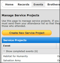 Screenshot of Event Management